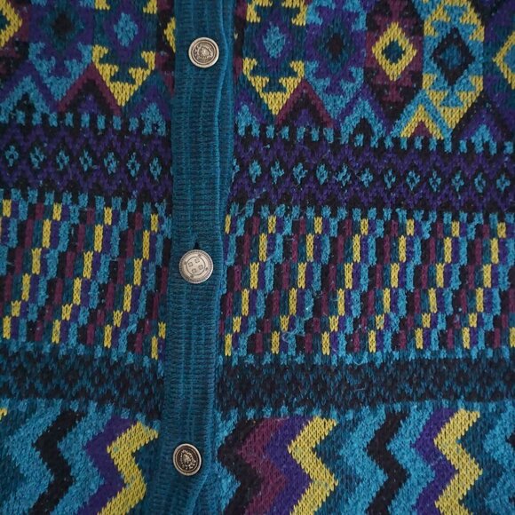 Vintage Chico's Blue Purple Knit Aztec 22% Cotton Button Up Cardigan Sweater XL - Picture 5 of 9